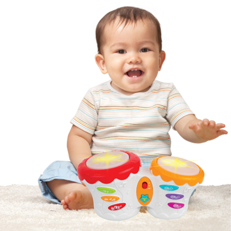 Colorful Win Fun Groovy Baby Bongo Drum with Lights & Music Toy for Kids